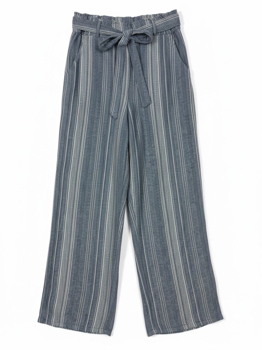 Guess Linen Blend Wide Leg Pants Striped Belted Size Medium